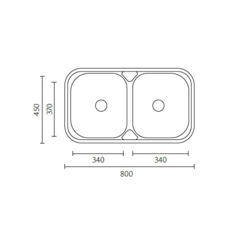 Bancă Halifax RVS chiuvetă dublă montaj pe blat 80x45 cm 1208970060
