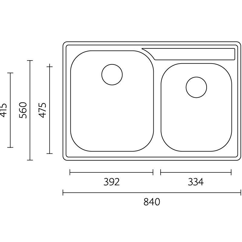 Bancă Princess RVS chiuvetă dublă montaj pe blat 84x56 cm cu șanț pentru robinet 1208970066