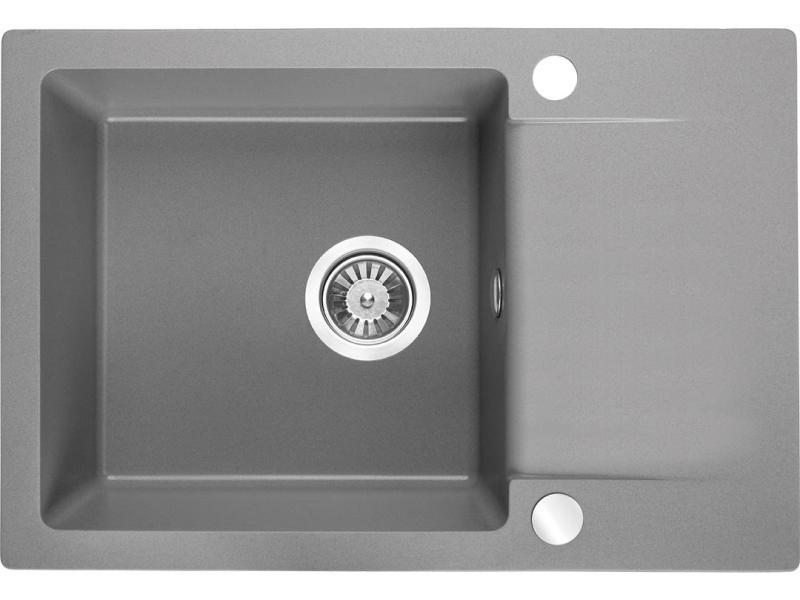 Set Aquadesign Kensley - Chiuvetă de granit deasupra blatului Gri cu mică zonă de scurgere și Robinet de bucătărie, 65 x 44 cm 1208970086