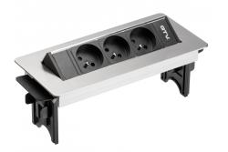 Prelungitor de birou fără casetă, priză triplă cu împământare, cablu de alimentare de 1,5 m cu ștecher, inox.