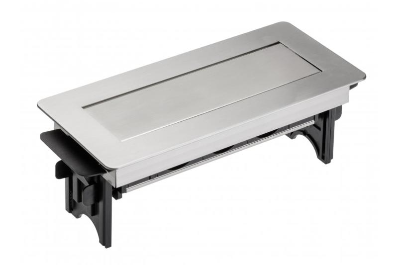 Prelungitor de birou fără casetă, priză triplă cu împământare, cablu de alimentare de 1,5 m cu ștecher, inox.