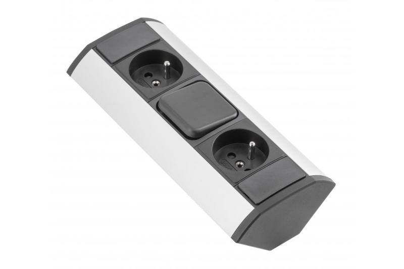 MINI prelungitor de colț cu întrerupător și 2 prize cu împământare 230V 16A
