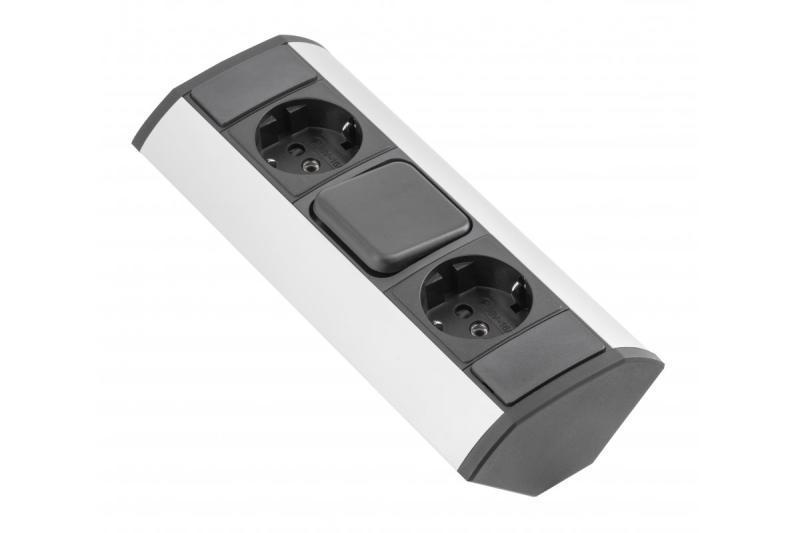 MINI prelungitor de colț cu întrerupător și 2 prize Schuko 230V 16A