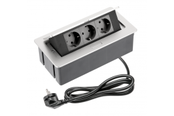 PRIZĂ MOALE pentru mobilă 3x Priză Schuko, cablu de alimentare cu conector, aluminiu