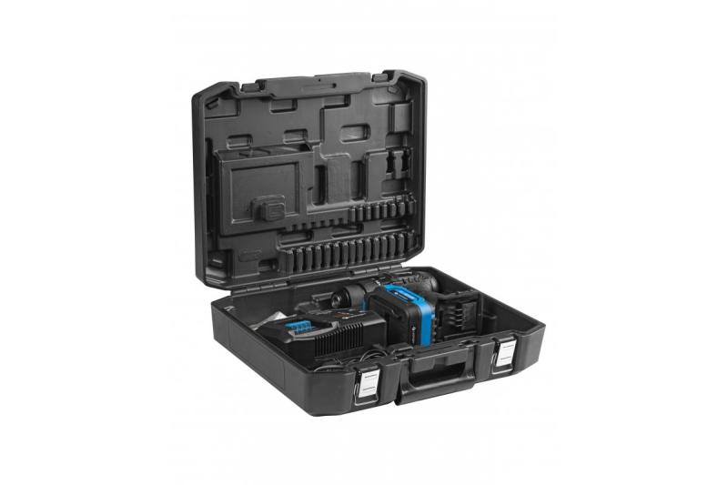 HÖGERT mașină de găurit cu acumulator 18V, set cu acumulator, încărcător, suport pentru biți, magazie pentru burghie.