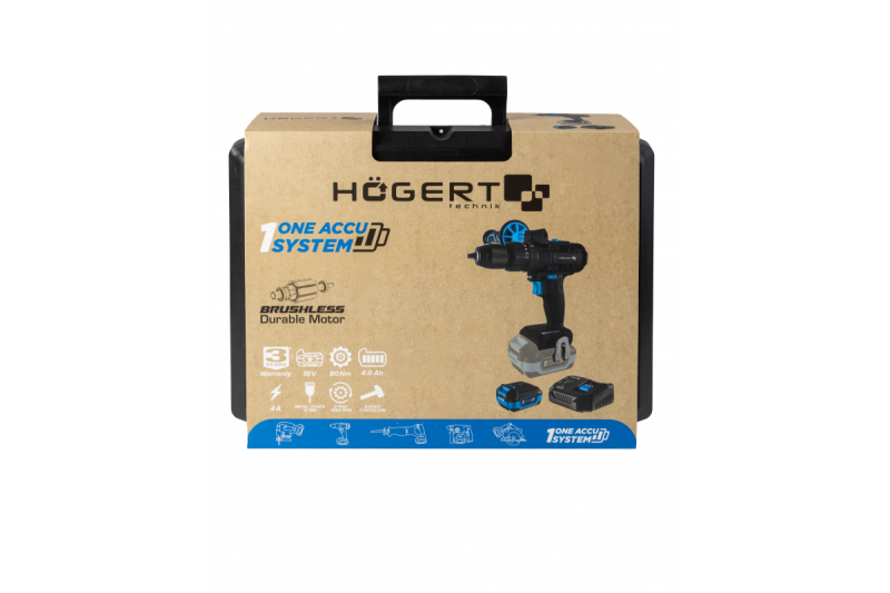 HÖGERT set de găurit cu impact pe acumulator, 18V pentru cărămidă, piatră, lemn, metal și plastic.