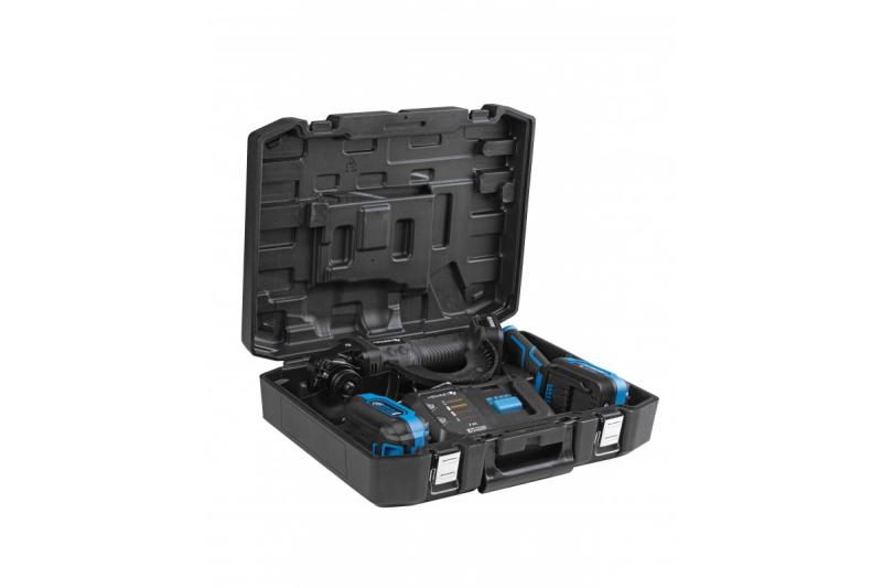 HÖGERT polizor unghiular fără cablu cu comutator tip pedală, 125MM, 18V, set cu baterie, încărcător, accesorii.