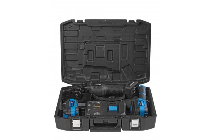 HÖGERT polizor unghiular fără cablu cu comutator tip pedală, 125MM, 18V, set cu baterie, încărcător, accesorii.