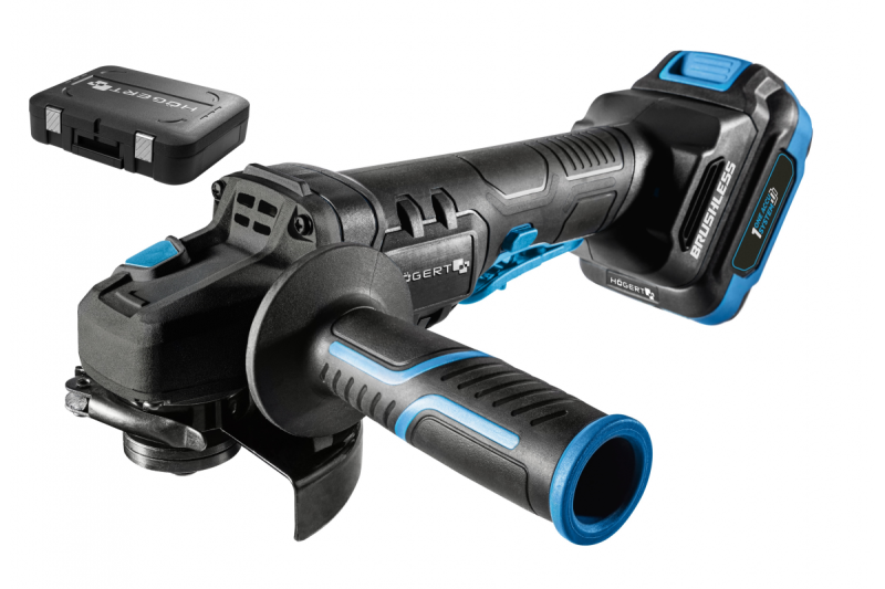 Polizor unghiular fără fir HÖGERT cu comutator tip paddle, 125MM, 18V - Set (baterie, încărcător, accesorii)