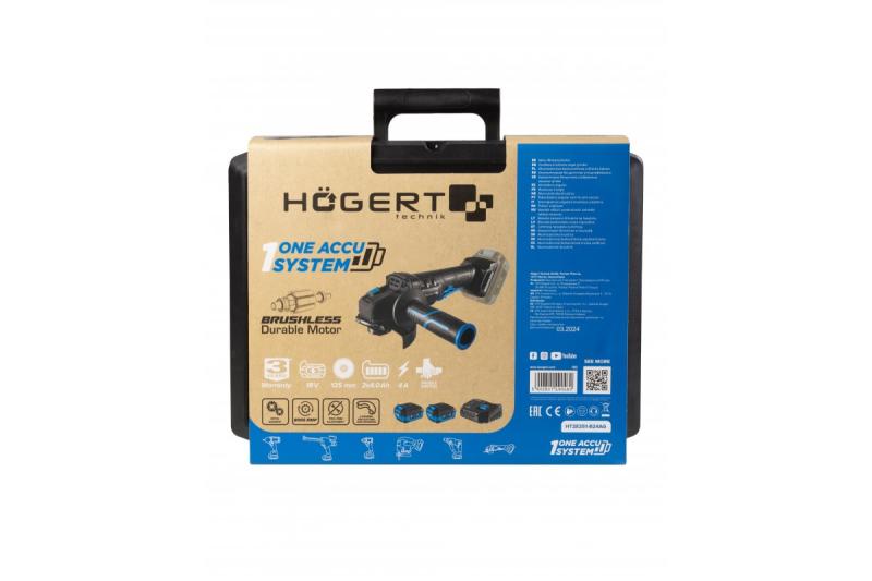 Polizor unghiular fără fir HÖGERT cu comutator tip paddle, 125MM, 18V - Set (baterie, încărcător, accesorii)