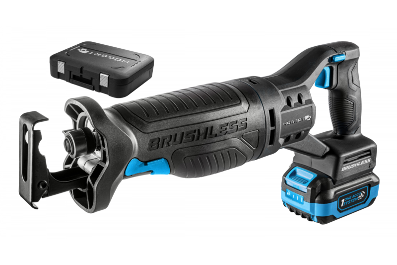 Set fierăstrău alternativ cu acumulator HÖGERT, 18V, fără perii, acumulator, încărcător, accesorii.