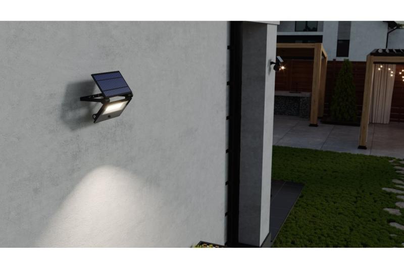 Lumină de inundație solară LUMOS II, LED, 3000lm, 6400K, 2x2600mAh înlocuibil, IP65, negru