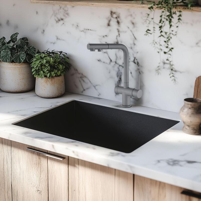 Ausmann Ellington 3-Căi Baterie de Bucătărie cu Duș Extractibil și Apă Filtrată – Antracit - 1208970495