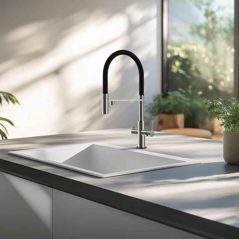 Ausmann Claridge 3-Căi Baterie de Bucătărie cu Gura de Scurgere Flexibilă și Apă Filtrată – Gri - 1208970502