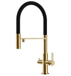 Ausmann Claridge Robinet de bucătărie cu trei căi, cu gura de scurgere flexibilă și apă filtrată – Auriu - 1208970504