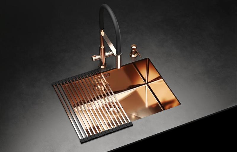 Ausmann Claridge Robinet de bucătărie cu trei căi, cu gura de scurgere flexibilă și apă filtrată – Auriu - 1208970504