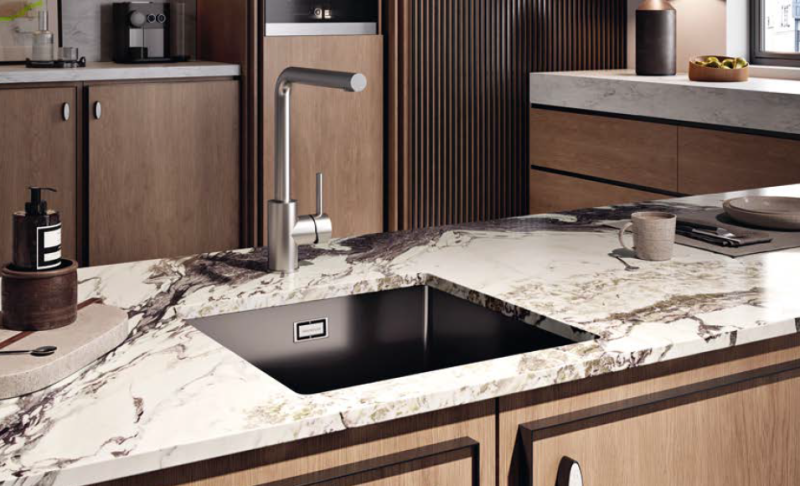 Ausmann Ceramic Ember Covoraș ceramic Negru Pătrat Chiuvetă Suprapovară și Subpovară 40 x 40 cm cu dop din oțel inoxidabil 1208970507