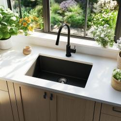 Ausmann Ceramic Ember Chiuvetă Ceramică Mată Negru - Montare deasupra și dedesubt 54 x 40 cm cu plug din oțel inoxidabil 1208970511