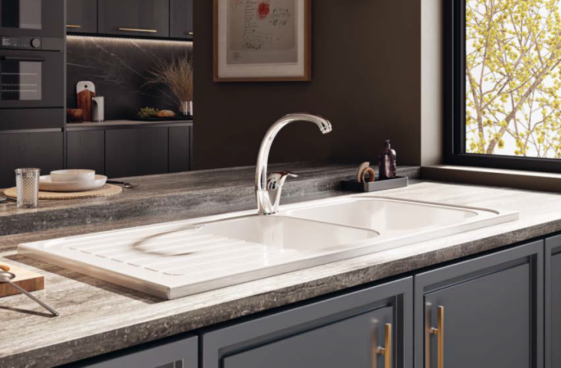 Ausmann Ceramic Blush Chiuvetă dublă ceramică albă cu montare pe blat și scurgător 1125 x 500 mm 1208970514