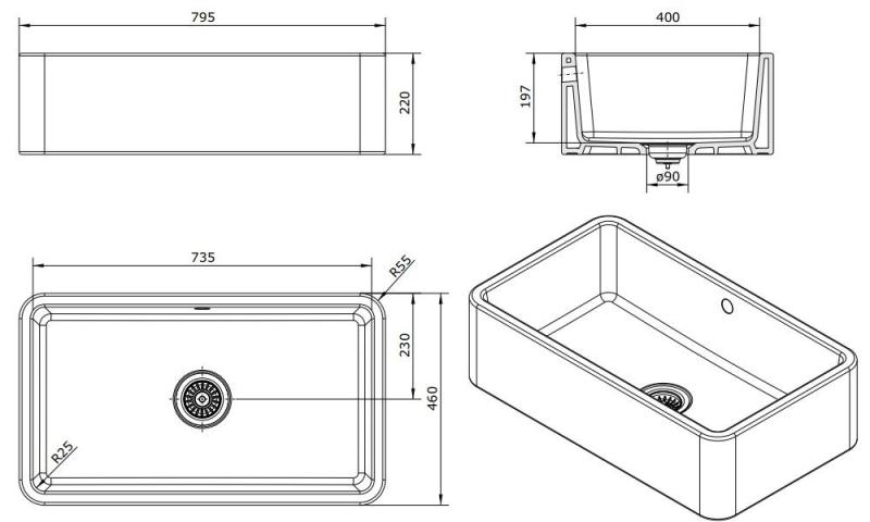 Ausmann Ceramic Mira Chiuvetă Ceramică Albă - Montaj Sub Blat și Semi-încastrat 795 x 460 mm 1208970515