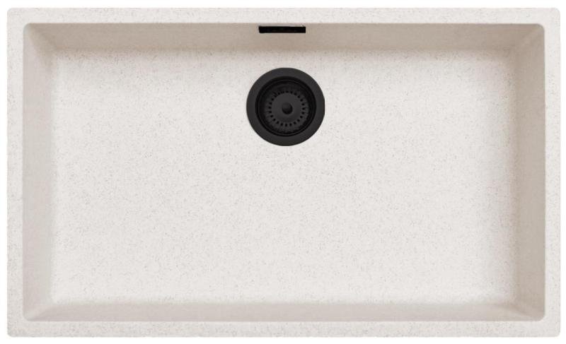 Zand Wit Grote Wasbak 70x40 cm Onderbouw, Opbouw en Vlakinbouw met Mat Zwart Stop 1208970525