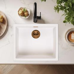 Chiuvetă Albă 50x40 cm pentru Montare sub Blat, deasupra Blatului și la Acelasi Nivel cu Blatul, cu Dop de Cupru 1208970533