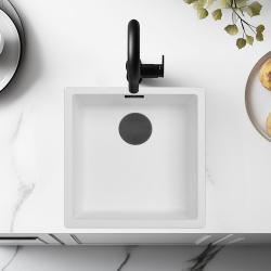 Chiuvetă Albă 40x40 cm Submontaj, Montaj pe Blat și Montaj la Nivel cu Blatul cu Dop Negru Mat 1208970535