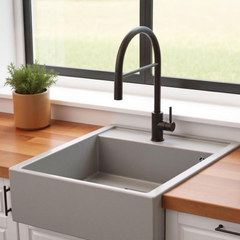 Graniteland Arno Granit Gri Chiuvetă de bucătărie încorporată 582x620mm cu dop pătrat din inox 1208970605.