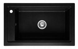 Graniteland Magra Granit Negru Chiuvetă de suprafață 686 x 427 mm cu gaura pentru robinet și Plug din oțel inoxidabil 1208970616