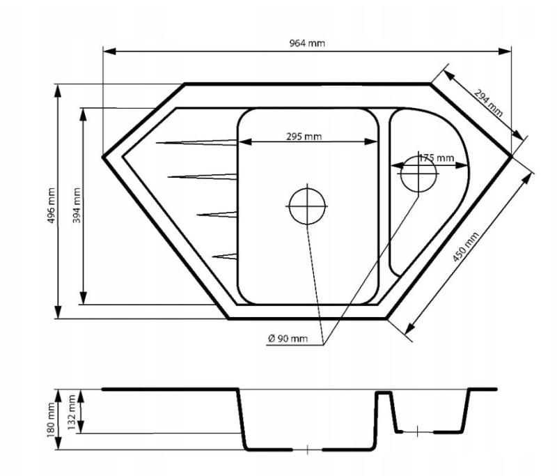 Landul de granit Amiata Granit negru Arduin aspect piatră dură Chiuvetă de colț montată pe blat 965x496mm cu dop din inox 1208970620