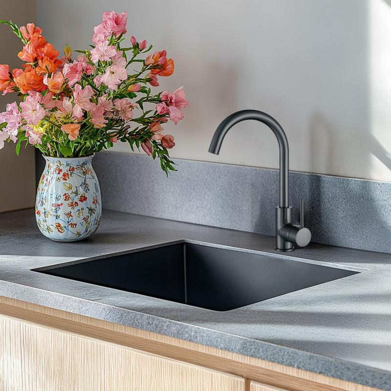 Ausmann Arvia Gun metal PVD robinet pentru bucătărie cu gura de scurgere rotativă 1208970641