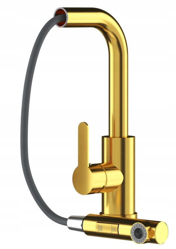 Granită Celeste Baterie de Bucătărie Aurie cu Scurgere Extensibilă și Duș de Mână cu Dublă Funcție 1208970664