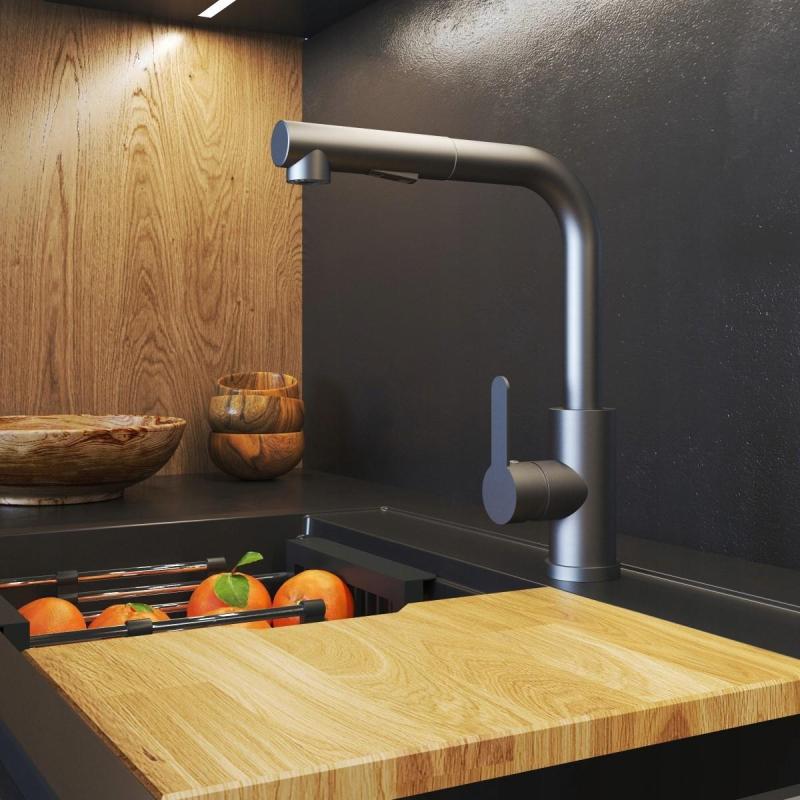 Graniteland Celeste Robinet de bucătărie cu duș extractibil și dublă funcție, finisaj Gun Metal 1208970666