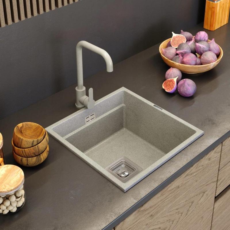 Kraan de bucătărie Graniteland Stellar, nisip bej, cu gura de scurgere rotativă, 1208970672.