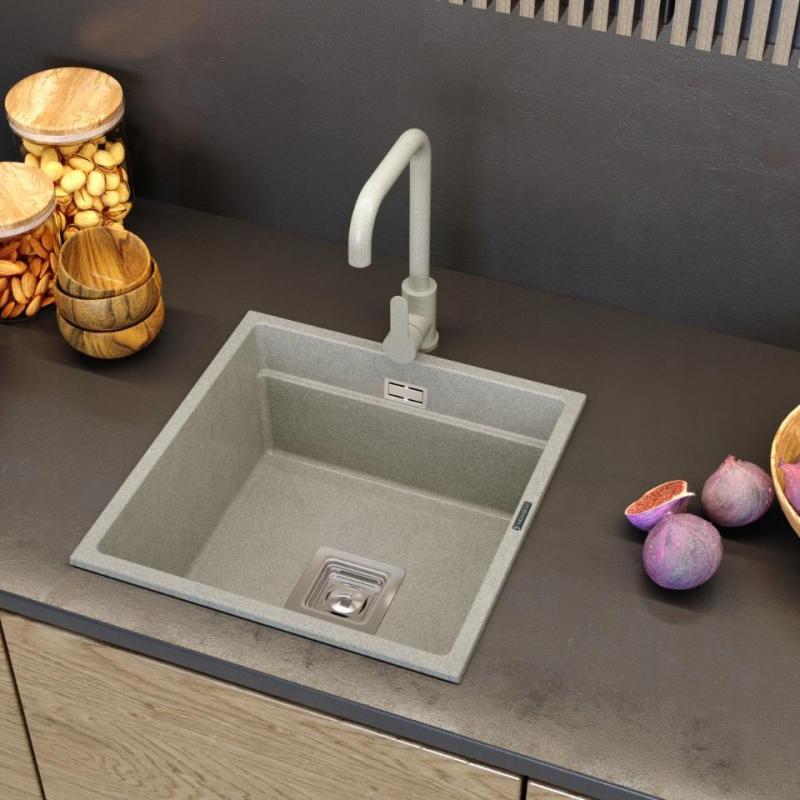 Kraan de bucătărie Graniteland Stellar, nisip bej, cu gura de scurgere rotativă, 1208970672.