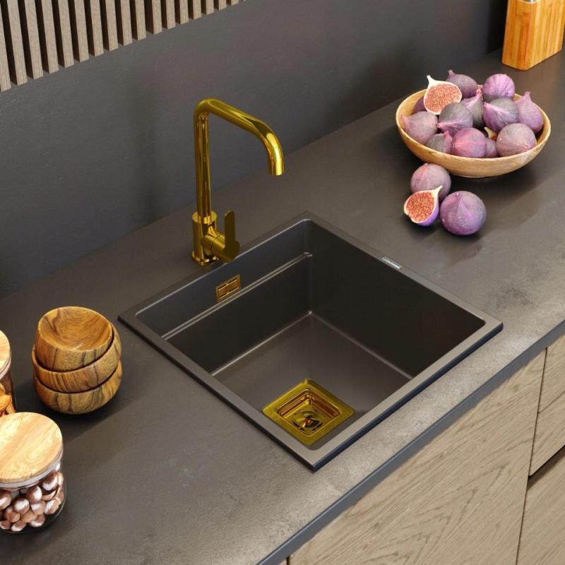 Graniteland Stellar Robinet de bucătărie auriu cu gura de scurgere rotativă 1208970673.