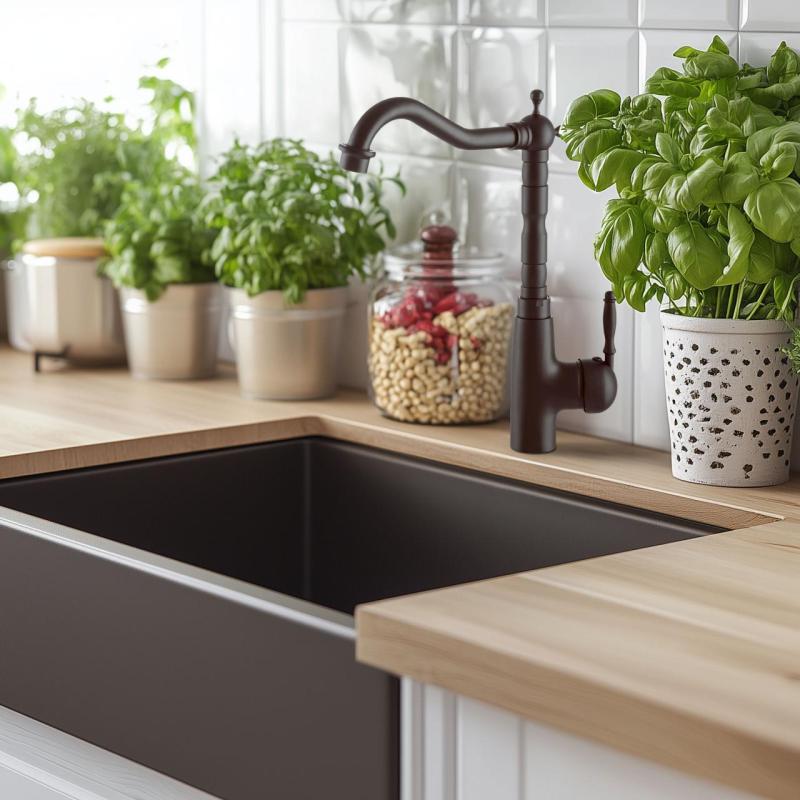 Graniteland Verve Robinet de bucătărie negru cu gura de scurgere rotativă 1208970702