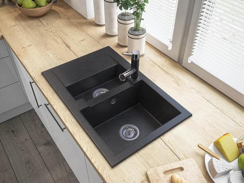 Robinet de bucătărie Graniteland Ceres cu aspect de piatră dură Arduin, cu gât extensibil și duș de mână cu dublă funcție 1208970706