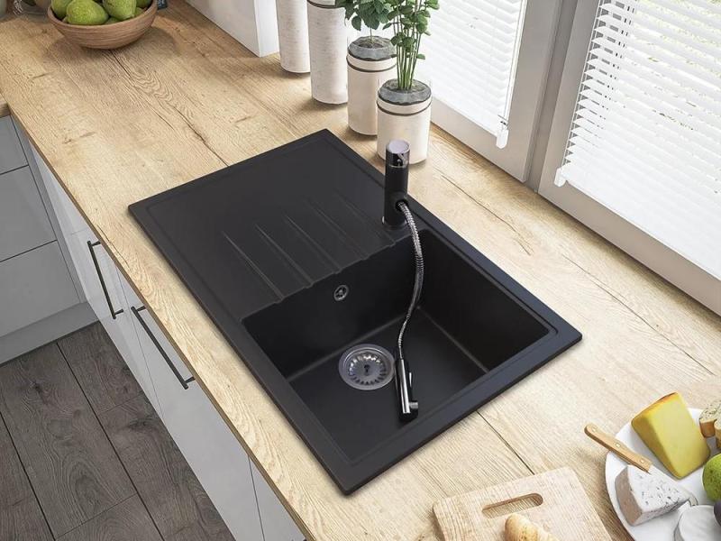 Granitland Ceres Robinet de bucătărie negru cu gura de scurgere extensibilă și duș de mână cu dublă funcție 1208970707