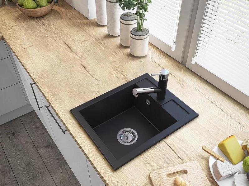 Granitland Ceres Robinet de bucătărie negru cu gura de scurgere extensibilă și duș de mână cu dublă funcție 1208970707