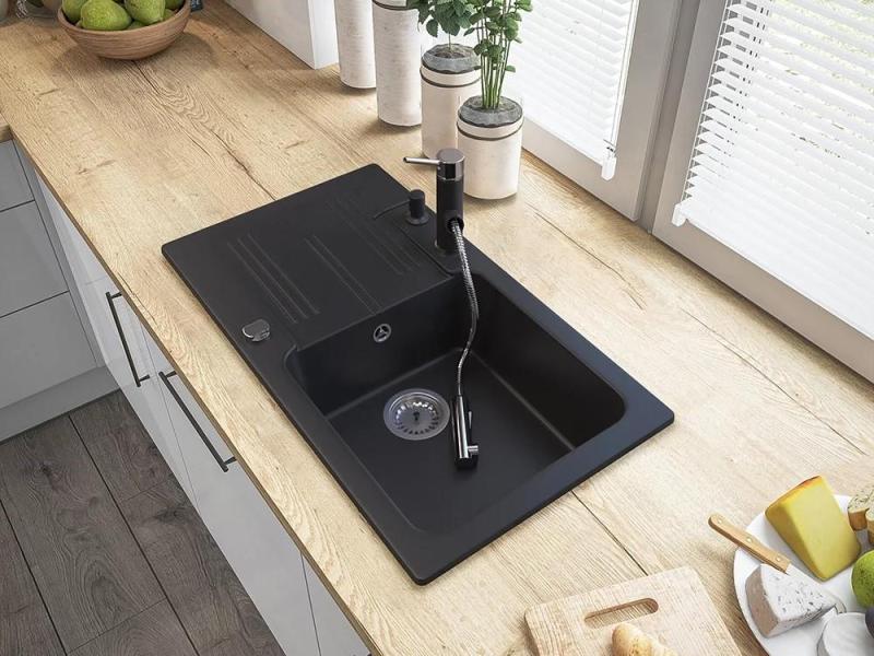 Granitland Ceres Robinet de bucătărie negru cu gura de scurgere extensibilă și duș de mână cu dublă funcție 1208970707