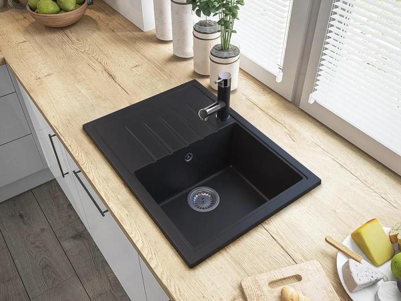 Granitland Ceres Robinet de bucătărie negru cu gura de scurgere extensibilă și duș de mână cu dublă funcție 1208970707