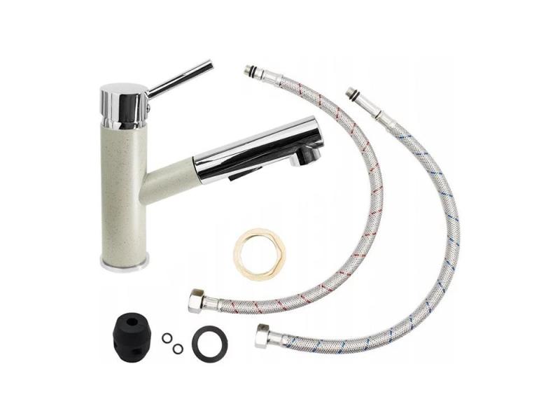 Baterie de bucătărie Graniteland Ceres Beige nisip cu gura de scurgere extensibilă și duș de mână cu dublă funcție 1208970708