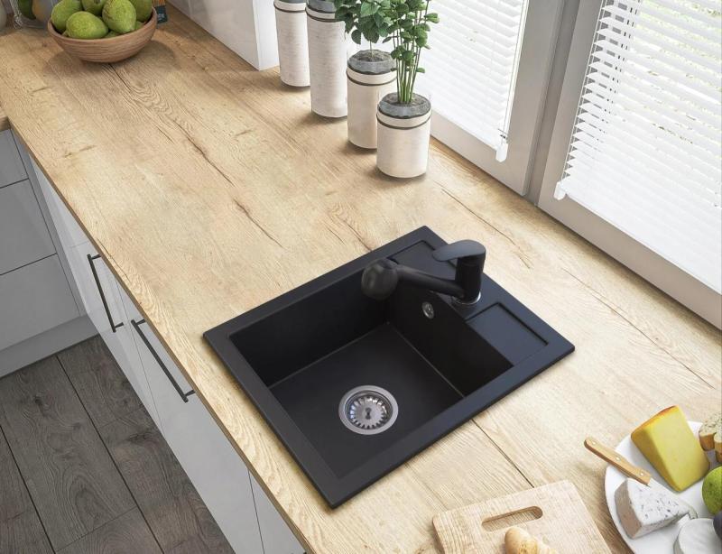 Graniteland Rhea Baterie de Bucătărie Neagră cu Scurgere Extensibilă și Duș de Mână cu Dublă Funcție 1208970711