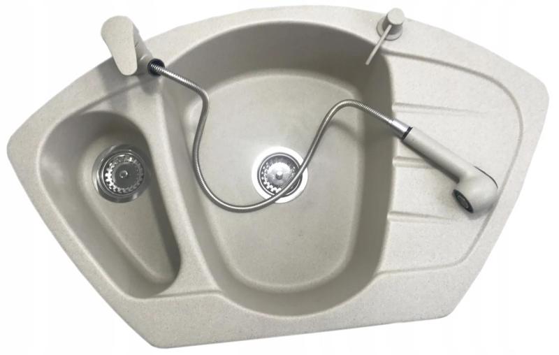 Baterie de bucătărie Graniteland Rhea Bej nisip cu ieșire extensibilă și duș de mână cu dublă funcție 1208970713