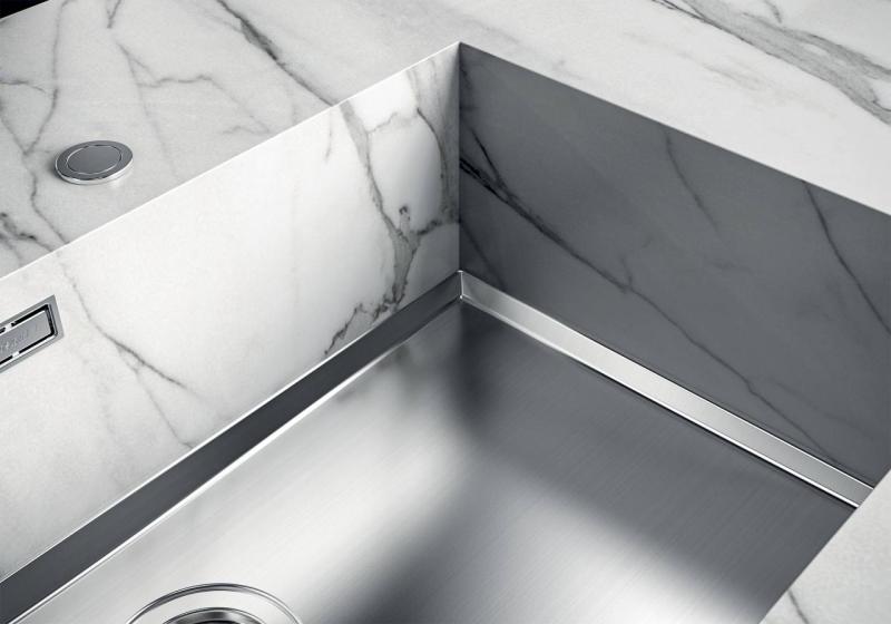 Foster Phantom Base RVS Bodemplaat Worktop Spoelbak 71x40cm pentru încorporare în ceramică, piatră naturală și Solidsurface grosime 12mm 1208970721