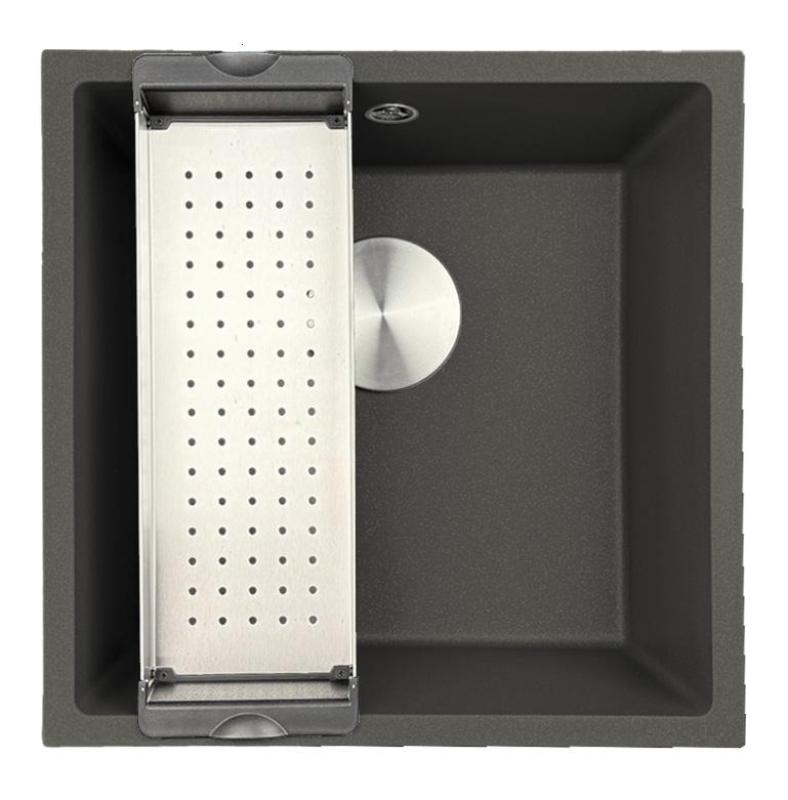 GraniteMy Universal Granit Gri, închis la culoare Chiuvetă 40x40 cm Montare deasupra, sub și nivel cu suprafața cu Plug din oțel inoxidabil 1208970742