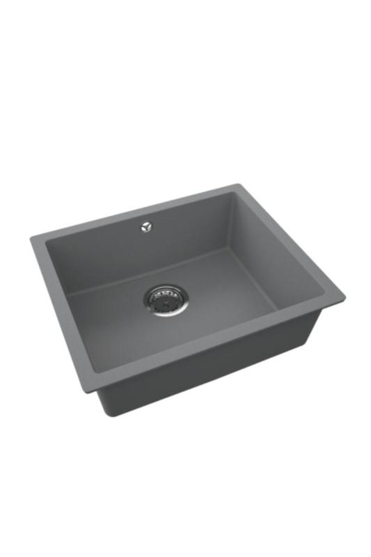 GraniteMy Universal Granit Gri, întunecat Chiuvetă 50x40 cm Montare deasupra, montare dedesubt și montare la nivel cu Pluga din Oțel Inoxidabil 1208970744