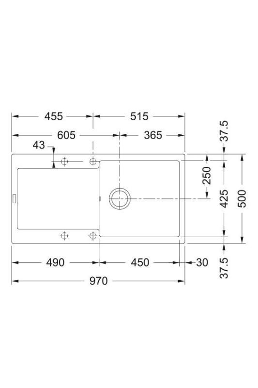 Franke Maris MRG 611-97 Fragranite Mat Negru Chiuveta 97 x 50 cm Suprafață cu Zonă de Scurgere 114.0628.967