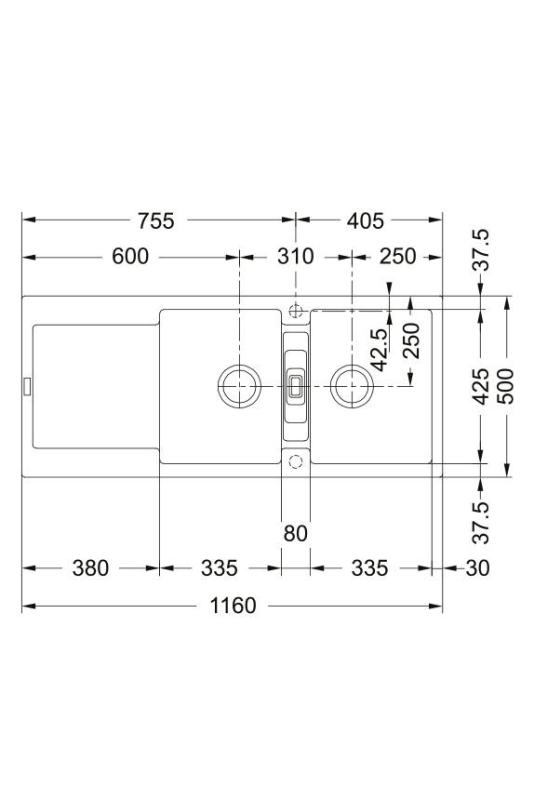 Franke Maris MRG 621 Fragranite Mat Negru Chiuvetă Dublă 116 x 50 cm Montare cu Zonă de Scurgere 114.0628.970